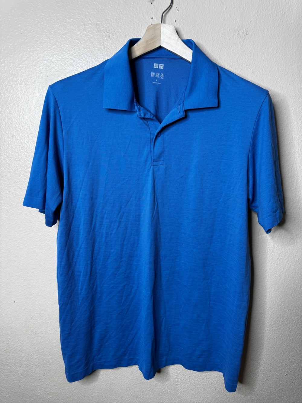 Uniqlo Mens L Dry-EX Polo Shirt Blue Odor Control Cool Touch Short Sleeve